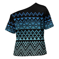 Maori Niho Taniwha Te Wheiao Cross Shoulder Shirt Moana Blue - Polynesian Pride
