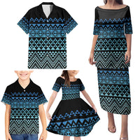 Maori Niho Taniwha Te Wheiao Family Matching Puletasi and Hawaiian Shirt Moana Blue - Polynesian Pride