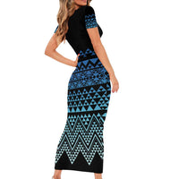 Maori Niho Taniwha Te Wheiao Family Matching Short Sleeve Bodycon Dress and Hawaiian Shirt Moana Blue - Polynesian Pride