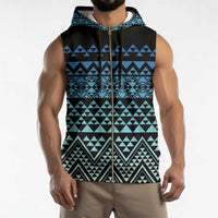 Maori Niho Taniwha Te Wheiao Sleeveless Zip Hoodie Moana Blue - Polynesian Pride
