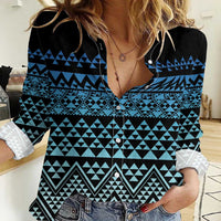 Maori Niho Taniwha Te Wheiao Women Casual Shirt Moana Blue - Polynesian Pride