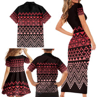 Maori Niho Taniwha Te Wheiao Family Matching Short Sleeve Bodycon Dress and Hawaiian Shirt Terracotta - Polynesian Pride