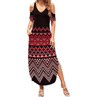 Maori Niho Taniwha Te Wheiao Summer Maxi Dress Terracotta - Polynesian Pride