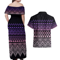 Maori Niho Taniwha Te Wheiao Couples Matching Off Shoulder Maxi Dress and Hawaiian Shirt Waiporoporo - Polynesian Pride