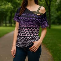 Maori Niho Taniwha Te Wheiao Cross Shoulder Shirt Waiporoporo - Polynesian Pride