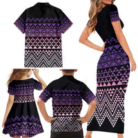 Maori Niho Taniwha Te Wheiao Family Matching Short Sleeve Bodycon Dress and Hawaiian Shirt Waiporoporo - Polynesian Pride