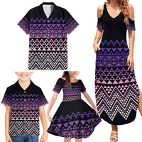 Maori Niho Taniwha Te Wheiao Family Matching Summer Maxi Dress and Hawaiian Shirt Waiporoporo - Polynesian Pride