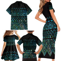 Maori Niho Taniwha Te Wheiao Family Matching Short Sleeve Bodycon Dress and Hawaiian Shirt Paua Shell - Polynesian Pride
