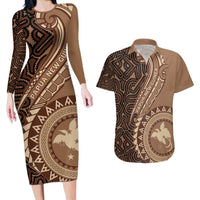 Papua New Guinea Oro Tapa Motif Couples Matching Long Sleeve Bodycon Dress and Hawaiian Shirt Classic