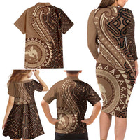 Papua New Guinea Oro Tapa Motif Family Matching Long Sleeve Bodycon Dress and Hawaiian Shirt Classic