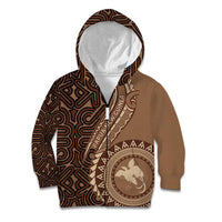 Papua New Guinea Oro Tapa Motif Kid Hoodie Classic LT7 Zip Hoodie Brown - Polynesian Pride