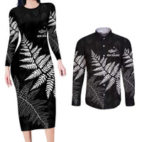 New Zealand Lawn Bowls Personalized Couples Matching Long Sleeve Bodycon Dress and Long Sleeve Button Shirt Wrap-Around Silver Fern - Polynesian Pride