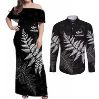 New Zealand Lawn Bowls Personalized Couples Matching Off Shoulder Maxi Dress and Long Sleeve Button Shirt Wrap-Around Silver Fern - Polynesian Pride