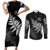 New Zealand Lawn Bowls Personalized Couples Matching Short Sleeve Bodycon Dress and Long Sleeve Button Shirt Wrap-Around Silver Fern - Polynesian Pride