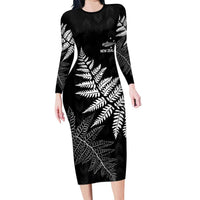 New Zealand Lawn Bowls Personalized Family Matching Long Sleeve Bodycon Dress and Hawaiian Shirt Wrap-Around Silver Fern - Polynesian Pride