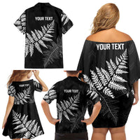 New Zealand Lawn Bowls Personalized Family Matching Off Shoulder Short Dress and Hawaiian Shirt Wrap-Around Silver Fern - Polynesian Pride
