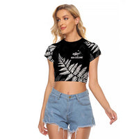 New Zealand Lawn Bowls Personalized Raglan Cropped T Shirt Wrap-Around Silver Fern - Polynesian Pride