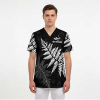 New Zealand Lawn Bowls Personalized Scrub Top Wrap-Around Silver Fern - Polynesian Pride