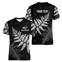 New Zealand Lawn Bowls Personalized Women V-Neck T-Shirt Wrap-Around Silver Fern - Polynesian Pride