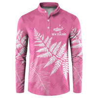 New Zealand Lawn Bowls Breast Cancer Personalized Button Sweatshirt Wrap-Around Silver Fern - Polynesian Pride