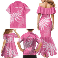 New Zealand Lawn Bowls Breast Cancer Personalized Family Matching Mermaid Dress and Hawaiian Shirt Wrap-Around Silver Fern - Polynesian Pride