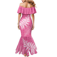 New Zealand Lawn Bowls Breast Cancer Personalized Family Matching Mermaid Dress and Hawaiian Shirt Wrap-Around Silver Fern - Polynesian Pride