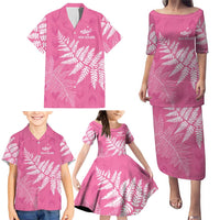 New Zealand Lawn Bowls Breast Cancer Personalized Family Matching Puletasi and Hawaiian Shirt Wrap-Around Silver Fern - Polynesian Pride