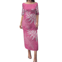 New Zealand Lawn Bowls Breast Cancer Personalized Family Matching Puletasi and Hawaiian Shirt Wrap-Around Silver Fern - Polynesian Pride