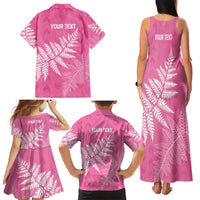 New Zealand Lawn Bowls Breast Cancer Personalized Family Matching Tank Maxi Dress and Hawaiian Shirt Wrap-Around Silver Fern - Polynesian Pride