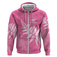 New Zealand Lawn Bowls Breast Cancer Personalized Hoodie Wrap-Around Silver Fern - Polynesian Pride