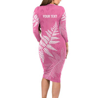 New Zealand Lawn Bowls Breast Cancer Personalized Long Sleeve Bodycon Dress Wrap-Around Silver Fern - Polynesian Pride