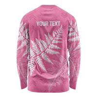 New Zealand Lawn Bowls Breast Cancer Personalized Long Sleeve Shirt Wrap-Around Silver Fern - Polynesian Pride