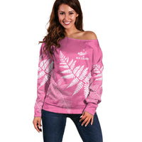 New Zealand Lawn Bowls Breast Cancer Personalized Off Shoulder Sweater Wrap-Around Silver Fern - Polynesian Pride