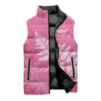 New Zealand Lawn Bowls Breast Cancer Personalized Sleeveless Puffer Jacket Wrap-Around Silver Fern - Polynesian Pride