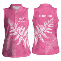 New Zealand Lawn Bowls Breast Cancer Personalized Women Sleeveless Polo Shirt Wrap-Around Silver Fern - Polynesian Pride