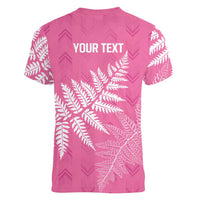 New Zealand Lawn Bowls Breast Cancer Personalized Women V-Neck T-Shirt Wrap-Around Silver Fern - Polynesian Pride