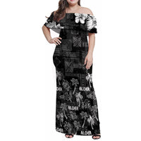 Aloha Vintage Quilt Family Matching Off Shoulder Maxi Dress and Hawaiian Shirt Hawaiian Seamless - Black LT7 Mom's Dress Black - Polynesian Pride