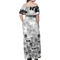 Aloha Vintage Quilt Family Matching Off Shoulder Maxi Dress and Hawaiian Shirt Hawaiian Seamless - White LT7 - Polynesian Pride