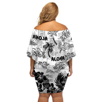 Aloha Vintage Quilt Off Shoulder Short Dress Hawaiian Seamless - White LT7 - Polynesian Pride
