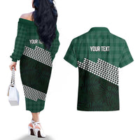 Rainbow Warriors Hawaii Personalized Palaka Couples Matching Off The Shoulder Long Sleeve Dress and Hawaiian Shirt - Polynesian Pride