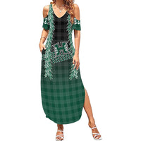 Rainbow Warriors Hawaii Palaka Summer Maxi Dress Maile Lei LT7 Women Dark Green - Polynesian Pride