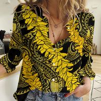 Hawaii Oahu Ilima Lei Women Casual Shirt LT7 Female Yellow - Polynesian Pride