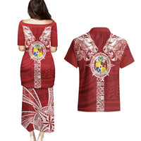 Tonga Independence Day Couples Matching Puletasi and Hawaiian Shirt Tongatapu Lion Ngatu Motifs LT7 - Polynesian Pride