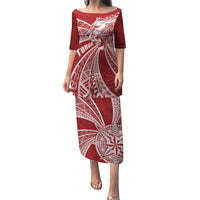 Tonga Independence Day Puletasi Tongatapu Lion Ngatu Motifs LT7 Long Dress Red - Polynesian Pride