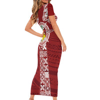 Tonga Independence Day Short Sleeve Bodycon Dress Tongatapu Lion Ngatu Motifs