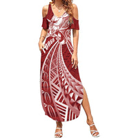 Tonga Independence Day Summer Maxi Dress Tongatapu Lion Ngatu Motifs LT7 Women Red - Polynesian Pride