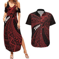 Tonga Independence Day Couples Matching Summer Maxi Dress and Hawaiian Shirt Tongatapu Lion Ngatu Motifs Black Ver. LT7 Black - Polynesian Pride