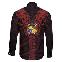 Tonga Independence Day Family Matching Off The Shoulder Long Sleeve Dress and Hawaiian Shirt Tongatapu Lion Ngatu Motifs Black Ver.
