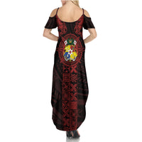 Tonga Independence Day Family Matching Summer Maxi Dress and Hawaiian Shirt Tongatapu Lion Ngatu Motifs Black Ver.