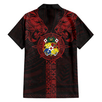 Tonga Independence Day Family Matching Tank Maxi Dress and Hawaiian Shirt Tongatapu Lion Ngatu Motifs Black Ver.